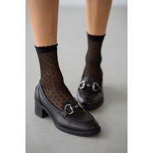 Elarisse Hakiki Deri Gümüş Aksesuar Detaylı Kadın Loafer- Siyah