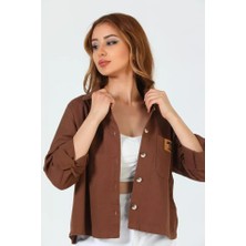 Abarta Kadın Kolları Apoletli Gabardin Gömlek Ceket