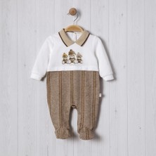 Triko Yakalı Ayıcık Dijital Baskılı Bebe Erkek Tulum