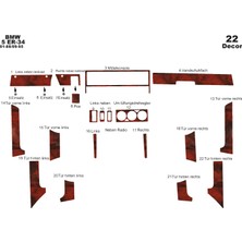 Bmw 5 E34 Uyumlu Konsol-Torpido Kaplama 1988-1995 22 Parça Maun