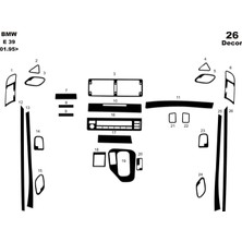 Bmw 5 Seri E39 Uyumlu Konsol-Torpido Kaplama 1995 26 Parça Piano Black