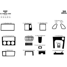 Bmw Z3 Uyumlu Konsol-Torpido Kaplama 1996-1999 20 Parça Piano Black