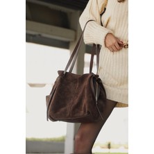 Marjin Kadın Hakiki Deri Shopper El ve Omuz Çantası Yorita Kahve Süet