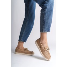 Layla Bağcıksız Ortopedik Rahat Taban Çiçek Desenli Kadın Babet Ayakkabı  Ckt - Ten