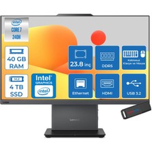 Lenovo Thınkcentre Neo 50A Intel Core 7 240H 40GB Ddr5 4tb SSD Intel Graphics 23.8" Fhd IPS 250NITS 99% Srgb Windows 11 Home All In One Bilgisayar 12SC004MTRH16 + Zettausbbellek