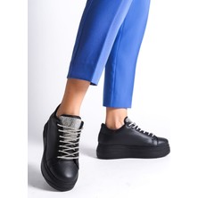 Della Bağcıklı Ortopedik Taban Taşlı Kadın Sneaker Spor Ayakkabı  Cst - Siyah