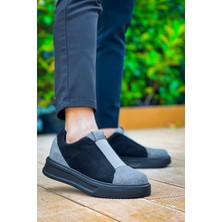 KB-007  Kuback Siyah Gri Siyah Yüksek Taban Tek Bant Bağcıksız Günlük Erkek
