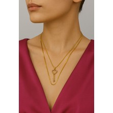 Çelik Kararma Yapmaz Zirkon Taşlı Gold Anahtar Kolye