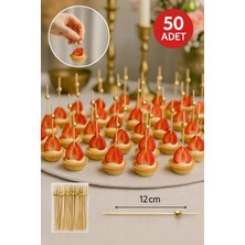 50’li Altın Top Başlıklı 12 cm Bambu Kürdan Seti – Kokteyl, Tatlı ve Davet Sunumları Için Şık Seçim