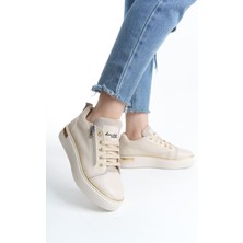 Dına Bağcıklı Fermuarlı Ortopedik Taban Kadın Sneaker Spor Ayakkabı  Ckt - Krem/altın