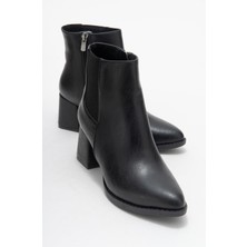 Kadın Sade Lastikli Sivri Burunlu Topuklu Bot Siyah Cilt