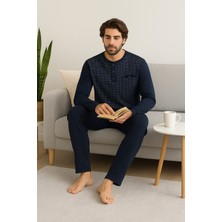 %100 Pamuk Erkek Puantiyeli Pijama Takımı Rahat Ev ve Uyku Seti
