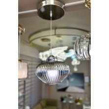 Minimal Ellipse Silver Chrome Sarkıt Cam Avize