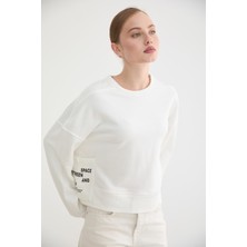 Cep Detaylı Kadın Sweatshirt Ekru