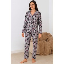 Pemilo Kadın 02269 Önü Düğmeli Süet Pijama Takımı