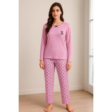 Pemilo Kadın 06025 Uzun Kol Raporlu İnterlok Pijama Takımı
