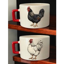 Tavuk Baskılı 2'li Kahve Fincanı Seramik Kupa - Seramik Çay, Kahve Hediyelik Bardağı