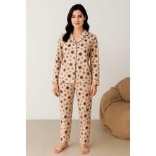 Pemilo Kadın 02277 Önü Düğemli Süet Pijama Takımı