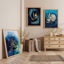 Ahşap Çerçeveli Vav Dini Üçlü Ahşap Tablo Seti