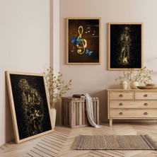 Ahşap Çerçeveli Müzik Modern Üçlü Ahşap Tablo Seti
