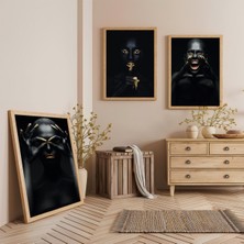 Ahşap Çerçeveli Siyahi Kadınlar Üçlü Ahşap Tablo Seti