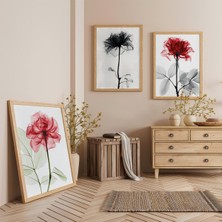 Ahşap Çerçeveli Renkli Gül Çizim Modern Üçlü Ahşap Tablo Seti