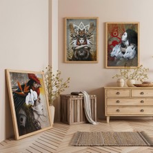 Ahşap Çerçeveli Içsel Gücün Uyanışı Üçlü Ahşap Tablo Seti