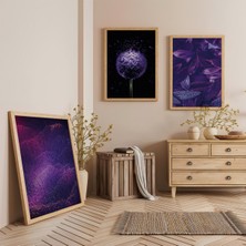 Ahşap Çerçeveli Mor Düşler Üçlü Ahşap Tablo Seti