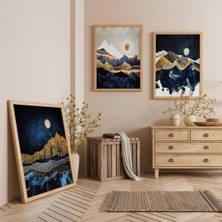 Ahşap Çerçeveli Altın Zirveler Üçlü Ahşap Tablo Seti