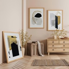 Ahşap Çerçeveli Soyut Geometrik Sanat Üçlü Ahşap Tablo Seti