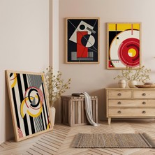 Ahşap Çerçeveli Geometrik Senfoni Üçlü Ahşap Tablo Seti