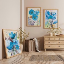 Ahşap Çerçeveli Gökyüzü Çiçekleri Üçlü Ahşap Tablo Seti