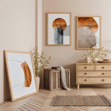 Ahşap Çerçeveli Gün Batımı Soyutları Üçlü Ahşap Tablo Seti