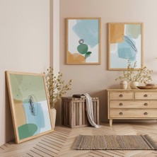 Ahşap Çerçeveli Pastel Düşler Üçlü Ahşap Tablo Seti