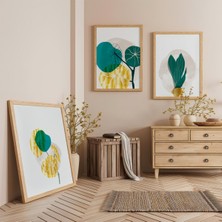 Ahşap Çerçeveli Yeşilin Sadeliği Üçlü Ahşap Tablo Seti