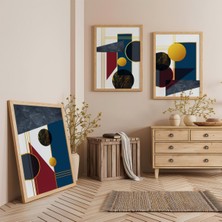 Ahşap Çerçeveli Geometrik Harmoni Üçlü Ahşap Tablo Seti