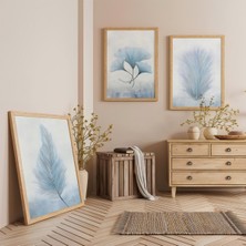 Ahşap Çerçeveli Maviye Dokunuş Üçlü Ahşap Tablo Seti