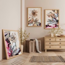 Ahşap Çerçeveli Pastel Bahar Üçlü Ahşap Tablo Seti