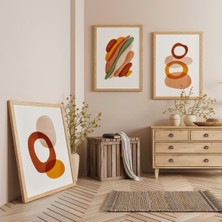 Ahşap Çerçeveli Sıcak Dairler Üçlü Ahşap Tablo Seti