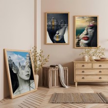 Ahşap Çerçeveli Hayal ve Gerçek Arasında Üçlü Ahşap Tablo Seti