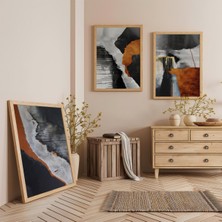 Ahşap Çerçeveli Gölgeler ve Alevler Üçlü Ahşap Tablo Seti