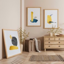 Ahşap Çerçeveli Sarı Dokunuşlar Üçlü Ahşap Tablo Seti