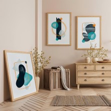 Ahşap Çerçeveli Soyut Uyum Üçlü Ahşap Tablo Seti