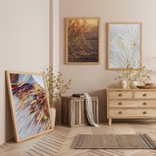 Ahşap Çerçeveli Doğanın Altın Işıltısı Üçlü Ahşap Tablo Seti