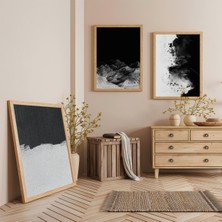 Ahşap Çerçeveli Siyah Beyaz Modern Üçlü Ahşap Tablo Seti