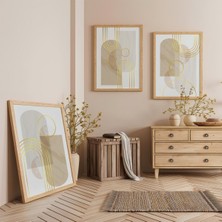 Ahşap Çerçeveli Geometrik Sadelik Üçlü Ahşap Tablo Seti