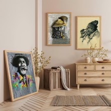 Ahşap Çerçeveli Yaşlı Adam Üçlü Ahşap Tablo Seti