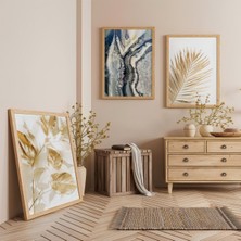 Ahşap Çerçeveli Altın Sessizlik Üçlü Ahşap Tablo Seti