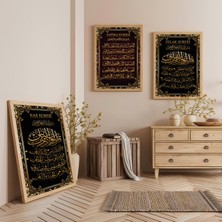 Ahşap Çerçeveli Esmaül Hüsna Ayetel Kürsi Fatiha Suresi Dini Üçlü Ahşap Tablo Seti