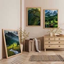 Ahşap Çerçeveli Doğanın Güzellikleri Üçlü Ahşap Tablo Seti